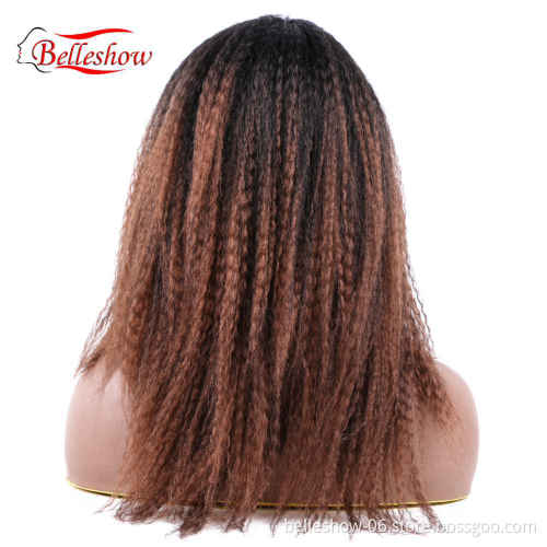 Hot sell Cheap Wholesale Fluffy Black Mixed Blonde Long Wigs Synthetic yaki straight hair wig  Yaki Silk Straight Wave Wig